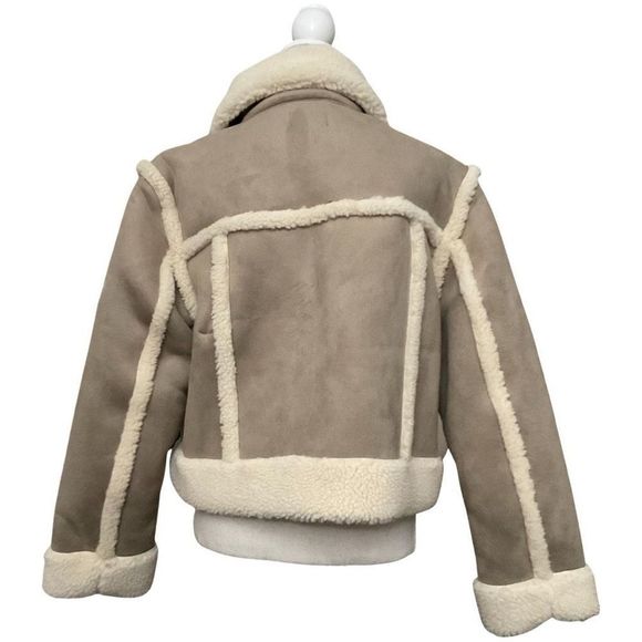 YEMBULK Patchwork Faux Sherpa Lined, Faux Lambs Coat, Short Length, Size M - Picture 7 of 8